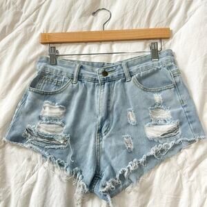 SHEIN High Rise Distressed Denim Shorts Women’s Size 6 Light Wash 2” Inseam